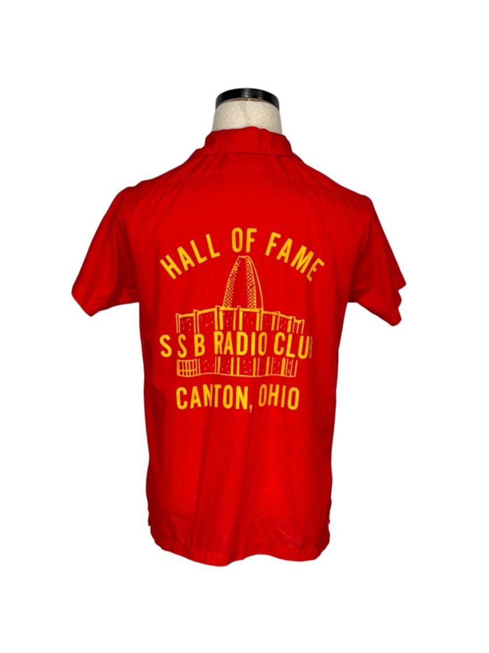 Hilton Mens Red 1960s Hall Of Fame SSB Radio Club Bowling Shirt Size Small